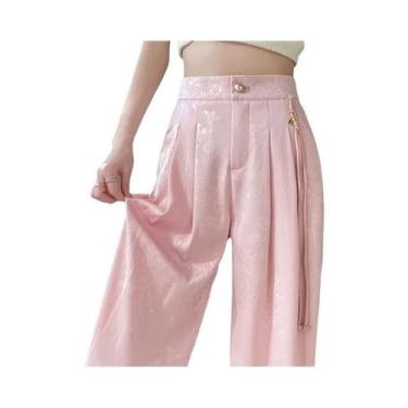 Imagem de Calças Elegantes De Cetim Com Pernas Largas Para Mulheres, Estilo Chin