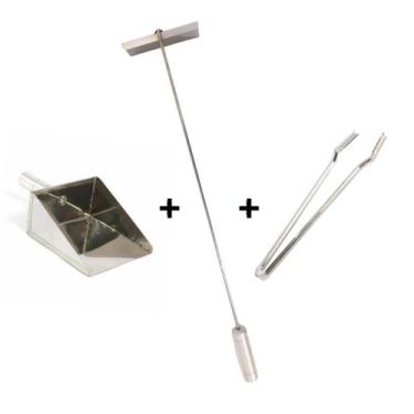 Imagem de Kit Pegador Carnes, Pá Cinza, Rodo De Limpeza, Fornos, Pizz - INOX LAU
