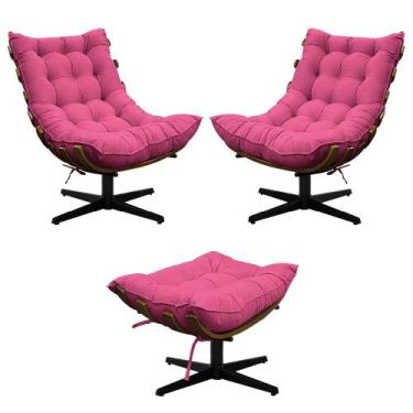 Imagem de Kit 02 Poltronas e Puff Costela MR01 Base Giratória Sintético - Doce S
