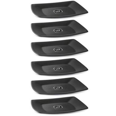 Imagem de Jogo 6 Pratos Quadrado 22,5cm Preto Médio Plástico Entradas Petiscos S