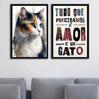 Imagem de Kit 2 Quadros Amor E Um Gato 24X18Cm