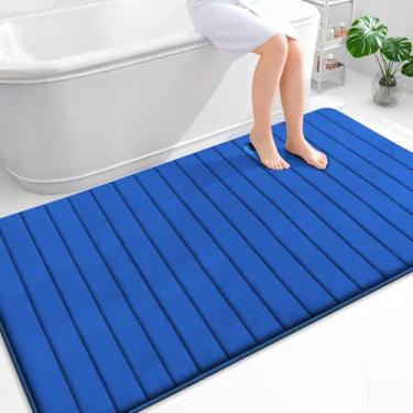 Imagem de OLANLY Tapete de banho listrado de espuma viscoelástica 177 x 116, tapetes de banheiro absorventes super macios, secagem rápida, tapetes de chuveiro laváveis na máquina, tapete de banho, acessórios de