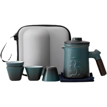 Imagem de Conjunto de chá de viagem conveniente com você por todo o caminho, uma panela e quatro xícaras, com uma capacidade de 10,4 e uma capacidade de xícara de 45,4 g-Q3