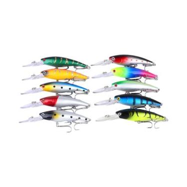 Imagem de 10 Iscas Artificiais Flutuantes Rígidas Tipo Minnow Wobblers Crankbait