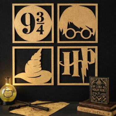 Imagem de Kit 4 Quadros Decoração Harry Potter Mdf 6mm de 20x20cm Cada Preto 3 C