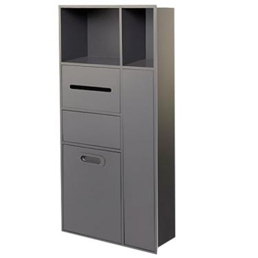 Imagem de Nichos de banheiro embutidos de aço inoxidável | Lixeira escondida ao lado do vaso sanitário | Prateleiras de armazenamento de cozinha | Cinza elegante 40 x 86 cm para sala de estar e espaços públicos