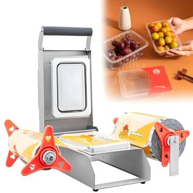 Imagem de Máquina seladora de bandeja de alimentos manual comercial, seladora térmica de aço inoxidável para carne e legumes, 350-450 caixas/h, 17 x 12 cm, solução de embalagem eficiente para restaurantes