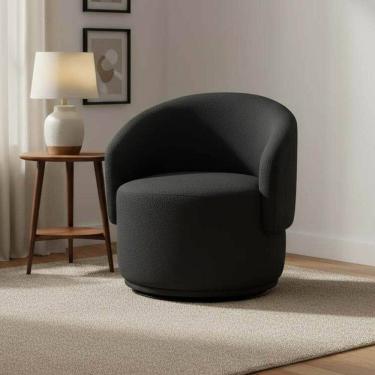 Imagem de Poltrona Decorativa Giratória Sala de Estar Recepção Bouclé Jasmine Preto