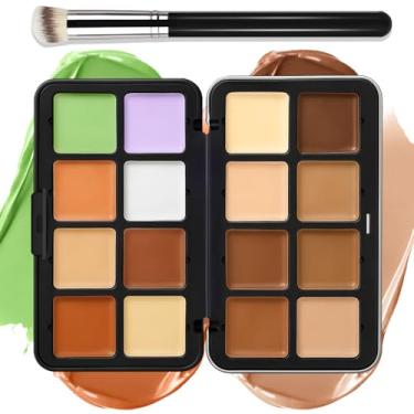 Imagem de LSxia 16 cores creme [base corretivo de contorno] Paleta de maquiagem para bochechas – Kit de paleta de maquiagem tudo em um com pincel, paleta de maquiagem natural fosca de longa duração, impermeável