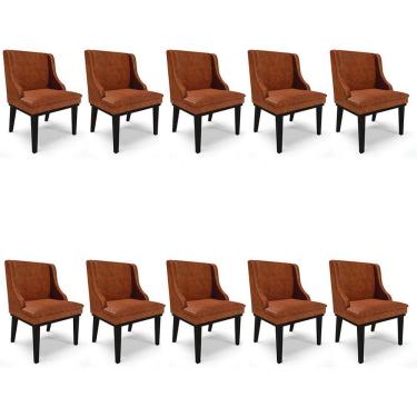 Imagem de Kit 10 Cadeiras Estofadas Base Fixa De Madeira Preto Lia Sintético Premium Nozes - Ibiza