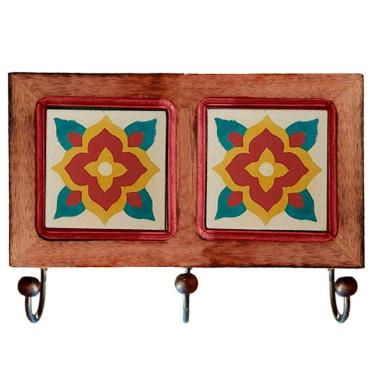 Imagem de Cabideiro De Parede Rustico Ladrilho Hidraulico Para Roupas Bolsas Chaves K1