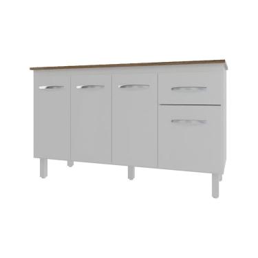 Imagem de Balcão Cozinha Armário Gabinete Camila Branco Com Tampo Tampão 140 cm Mobília Decor Savana