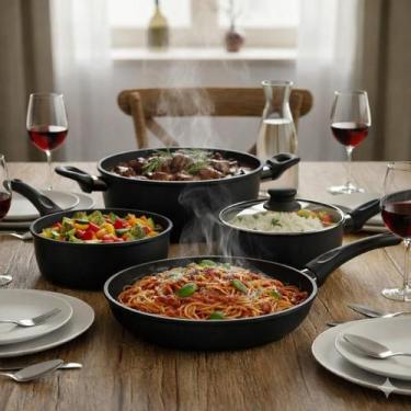 Imagem de Jogo De Panelas Com 5 Peças De Cerâmica Gamma, Preto