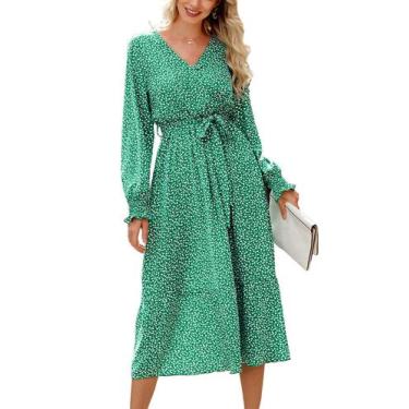 Imagem de Vestido PRETTYGARDEN Floral Boho Manga Longa Transpassado Maxi XXL