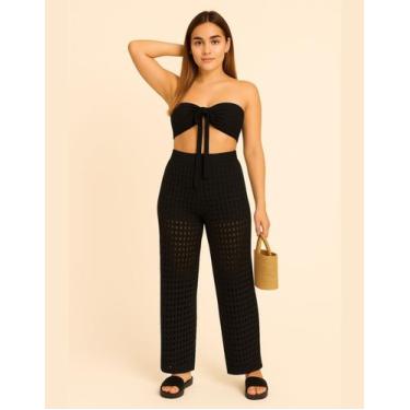 Imagem de Conjunto Cropped E Calça Saída De Praia Verão Tricot R096 - stylestore