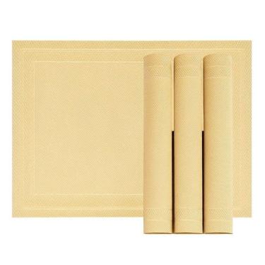 Imagem de Jogo 4 Lugar Americano Retangular Mesa Pvc Dourado Executivo 30x45cm Em Casa Tem