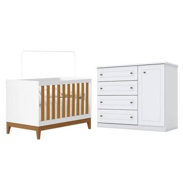 Imagem de Berço Americano Flip Branco Acetinado Savana Reller e Cômoda Infantil Americano Brando HP - Henn