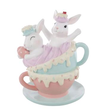 Imagem de Coelho De Pascoa Tea Party Familia na Xicara 23cm 1Unid