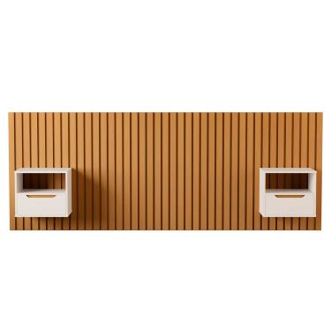 Imagem de Cabeceira Ripado Maracá King 2 Mesas Jb Jatoba Off White Com Nature - Moveis Jb