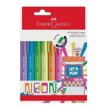 Imagem de Kit Caneta Fine Pen Colors Neon Fpbes6nezf 6 Cores - Faber Castell