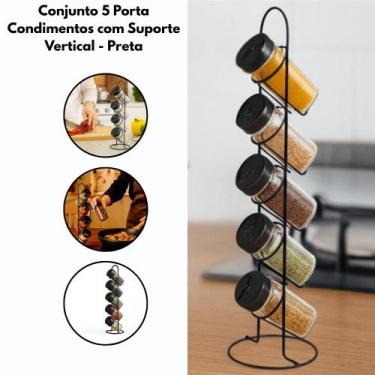 Imagem de Conjunto 5 Porta Condimentos Com Suporte Vertical Temperos Cozinha Por