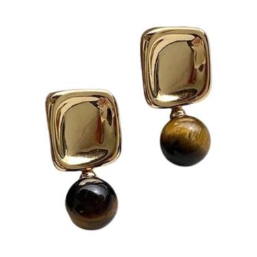 Imagem de Brincos De Olho De Tigre Caramelo, Cor Dourada, Irregulares, Acessório