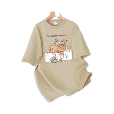 Imagem de Camiseta Feminina De Algodão Para O Verão Com Estampa De Gato Dormindo