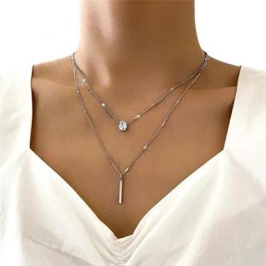 Imagem de Colar Minimalista Dourado Feminino Gargantilha strass moderno - - anjo