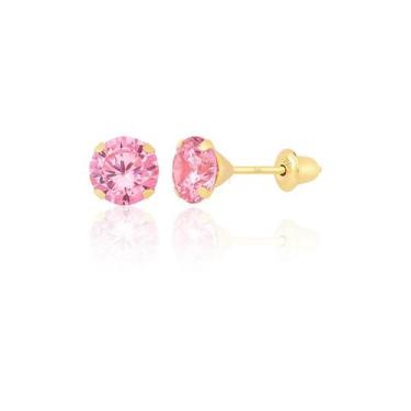 Imagem de Brinco Infantil Pedra 4mm Solitário Pedrinha Ouro 18k 750 Rosa - Gift 