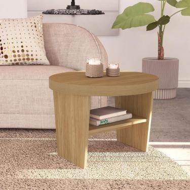 Imagem de Mesa De Centro Redonda Com Prateleira Inferior E Tampo Largo