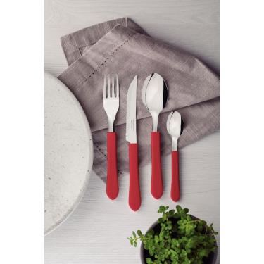 Imagem de Faqueiro Tramontina Leme Inox Vermelho 24 Peças com Pote Plástico