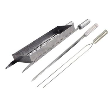 Imagem de Grelha Cesto 58cm P +2 Espetos Espada/Duplo Inox 50cm - INOX LAURINDOS