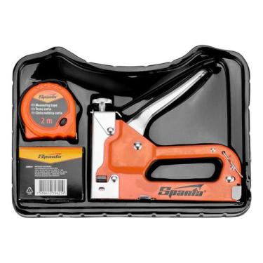 Imagem de Jogo Grampeador Ajuste Pressão Trena 2m 500 Grampos Sparta