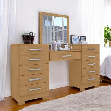 Imagem de Conjunto Cômoda e Penteadeira Floratta 5 Gavetas MDF Marrom para Quarto com Espelho
