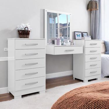 Imagem de Conjunto Cômoda e Penteadeira Floratta 5 Gavetas MDF Branco com Espelho para Quarto