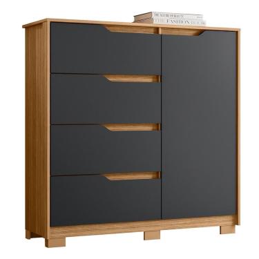 Imagem de Cômoda Sole 4 Gavetas e 1 Porta em MDF com Puxador Cava Titânio Estilo Moderno para Quarto