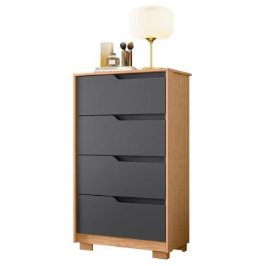 Imagem de Cômoda Sole 4 Gavetas em MDF com Puxador Cava Titânio Moderno com Pés Reto Acabamento B...