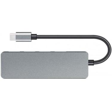 Imagem de Hub USB HB001 com 4 Portas USB 3.0 e Conexão Tipo C 5GBPS Prata Bright