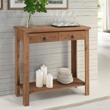 Imagem de Aparador Mesa de Apoio 2 Gavetas Rústico Madeira Maciça 100cm Amadeirado Carvalho