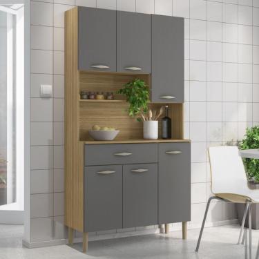 Imagem de Armário de Cozinha Compacta Praga 6 Portas 1 Gaveta MDF 90cm Cinza Freijó Gris