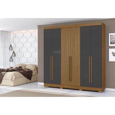 Imagem de Guarda Roupa 230cm Casal 6 Portas 2 Gavetas - Atacama Ripado/ Grafite 