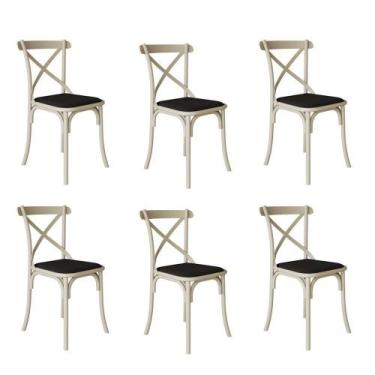 Imagem de Kit 6 Cadeiras Katrina Assento Corano Preto Aço Off White Bege - Móvei