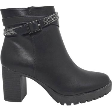 Imagem de Bota Feminina Casual Dia a Dia Passeio Trabalho Festa com Strass Cano Baixo Salto Médio Via Marte 338-001