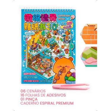 Imagem de Livro Caderno Adesivo Capivara 3D Cenários Pinça Mini Mundo - - Klizz,