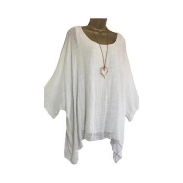 Imagem de Blusa Feminina Solta com Manga Morcego 3/4 - Gola Redonda, Casual e El