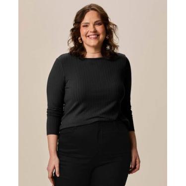 Imagem de Blusa Básica Feminina Plus Size Manga Longa Em Canelado De Viscose - M