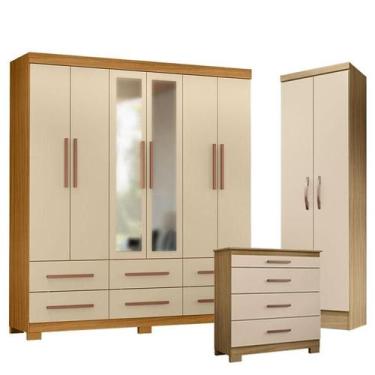 Imagem de Guarda Roupa Casal New Kansas com Espelho com Cômoda 4 Gavetas New e M