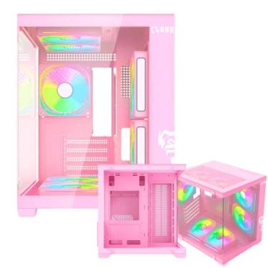 Imagem de Gabinete Gamer Grodd Candy Clanm Aquário Cor Rosa Suporta  Water Coole