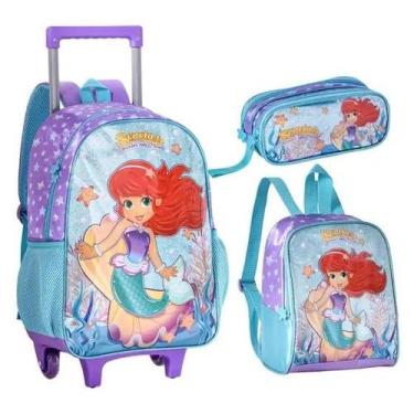 Imagem de Kit Escolar Sereia Mochila de Rodinhas Lancheira Estojo 16 SR23110K   