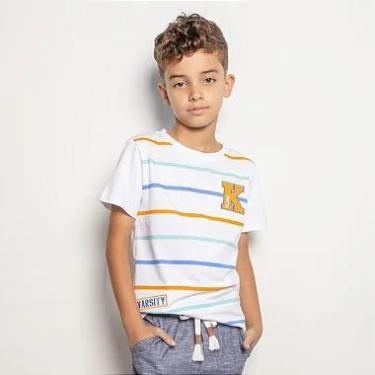 Imagem de Camiseta Infantil Menino Kiki Listrada, Branco, 4